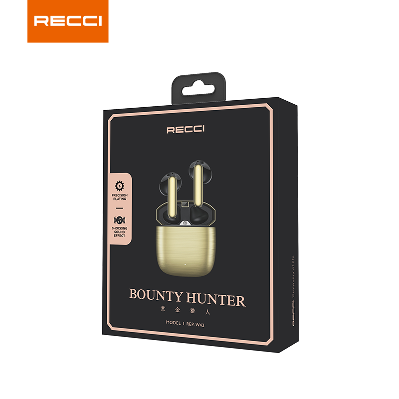Recci REP-W42 Bounty Hunter TWS Wireless Earphone Bluetooth 5.2 Gold